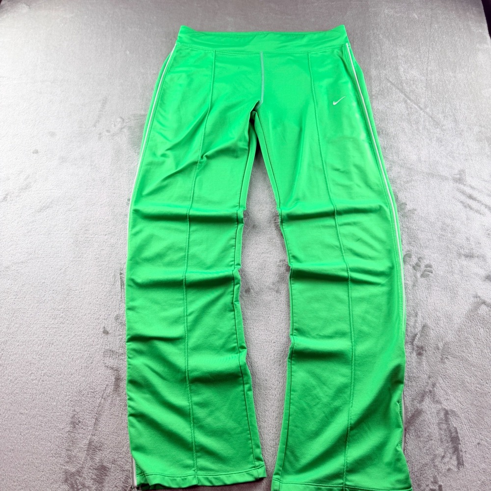 Nike Fit Dry Women's Medium Green Track Pants Athletic Zipper Hem Piping